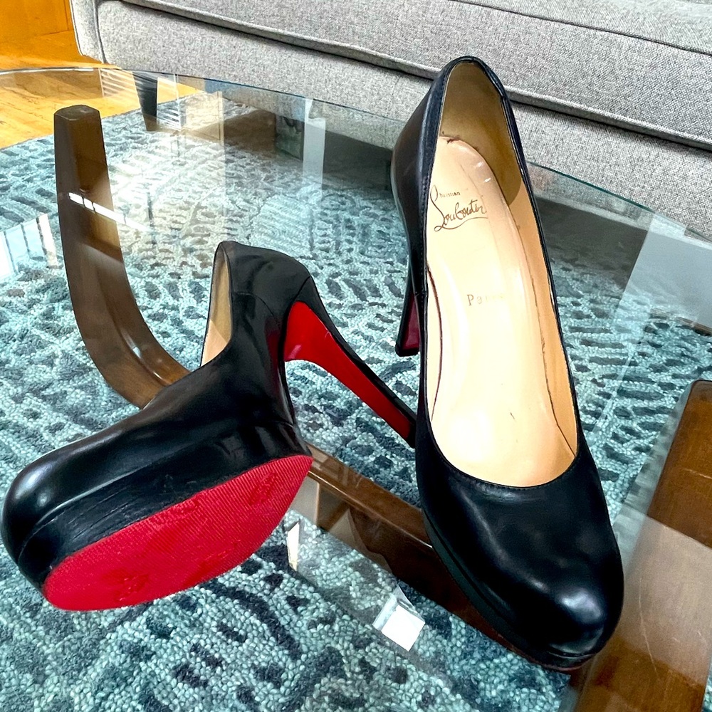 CHRISTIAN LOUBOUTIN Black Leather Burges Platform Heels (Size 39)
